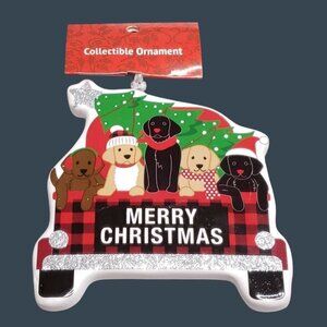 Merry Christmas Dog Ornament With Glitter Accents Ceramics